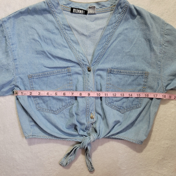 Gitano Vintage Denim Chambray Crop Tie Waist Shirt 90s 100% Cotton Womens M - Picture 8 of 11